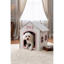 Feyza Design Ahşap Köpek Evi Küçük Irk Için Beyaz Pembe Dekoratif