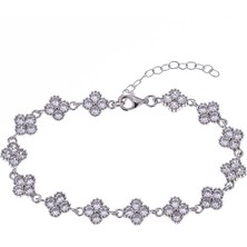 Nagiss Yonca Model Şeffaf Zirkon Taşlı 925 Ayar Gümüş Kadın Bileklik