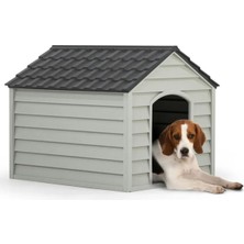 Feyza Design Dış Mekan Suya Dayanıklı Plastik Pet Kulübesi, Şık Antrasit Renkli