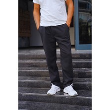 Influyente Eydamoon Erkek Siyah Baggy Pamuklu Rahat Kesim Oversize Şardonlu Kalıp Eşofman Altı