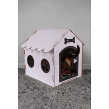 Feyza Design Ahşap Köpek Evi, Küçük Irk Için Dekoratif Kulübe Beyaz Siyah