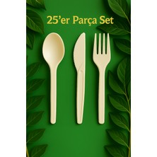Ekolojik Ambalaj Doğa Dostu Organik Çatal-Bıçak Sofra-Piknik Seti 50 Parça | Yıkanabilir Sert Malzeme