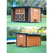 Feyza Design Ahşap Ikiz Köpek Kulübesi, Isilik ve Mama Kabı Seti