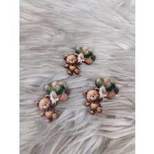 PremiumPort 25 Adet Yeşil Balonlu Ayıcık 4 Cm, Üç Baskılı Süsleme Figürü