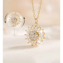 PremiumPort Parlak Zirkon Taşlı Dönen Güneş Kolye, Şık ve Şaşırtıcı Tasarım