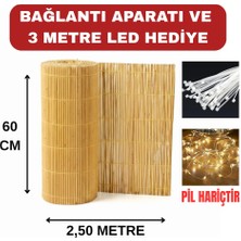 AYGHOME 60X250 cm Doğal Hasır Kamış Çit + 3 Metre LED Işık + Bağlantı Aparatı Hediyeli - Balkon Bahçe Gölgelik