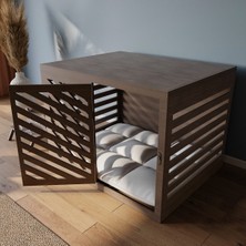 Feyza Design El Yapımı Orta Boy Ahşap Köpek Kulübesi ve Hediye Mama Kabı