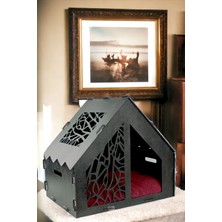 Feyza Design Ahşap Köpek Kulübesi Siyah Renk, Rahat ve Şık Tasarım