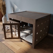 Feyza Design El Yapımı Büyük Boy Modern Köpek Kulübesi ve Ahşap Mama Kabı Seti