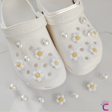 PremiumPort 14'lü Papatya Çiçekli Incili Taşlı Terlik Süsü Seti