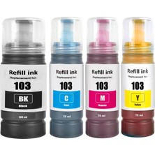 Epson 103 Muadil Mürekkep Seti 4 Renk (140 ml Siyah 70 ml Renkliler) Epson Ecotank L3156 L3160,L3210,L3211,L3250 Uyumlu