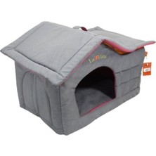 Feyza Design Lavista Gri Kadife Çatılı Kedi ve Köpek Evi, Şık ve Rahat Kullanım