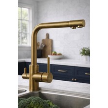 HT Prima Yuvarlak Üç Yollu Arıtmalı L Kollu Lüx Mutfak Eviye Bataryası