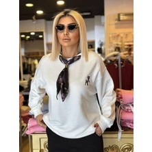 Mint 5808 Fularlı Sweat Beyaz