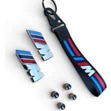 Bmw Yan Çamurluk Bmw M Metal Amblem  (15 mm 45 Mm)- Bmw Mmm Bez Anahtarlık ve 4 Adet M Sibop Kapak