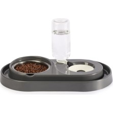 Feyza Design Şık Çelik Kedi ve Köpek Mama Su Kabı Seti 500 ml Gri