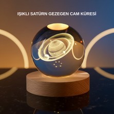 Mbb E-Ticaret 3D Satürn Gravürlü Kristal Küre Dekoratif LED Işıklı Gece Lambası
