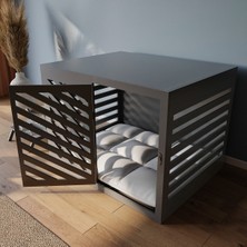 Feyza Design El Yapımı Ahşap Orta Boy Köpek Kulübesi ve Hediye Mama Kabı Seti