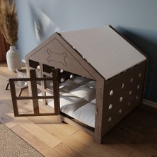 Feyza Design El Yapımı Büyük Boy Kare Kapı Modern Köpek Kulübesi ve Mama Kabı Seti