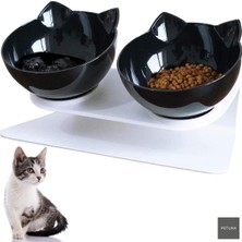Feyza Design Iki Hazneli Beyaz Kedi Mama ve Su Kabı, Standlı, 350 ml