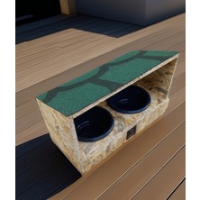 Feyza Design Doğal Ahşap Kedi Mama ve Su Kabı Standı Çiftli Set