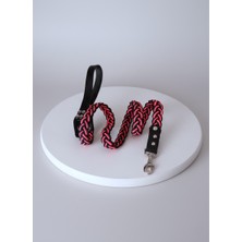 Balkonda Köpek Gezdirme Kayışı Tasması Deri Saplı 9 Kat Saç Örgü Floş İp Pembe - Siyah