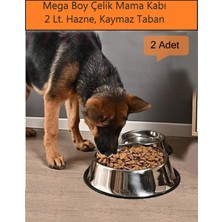 Feyza Design Büyük Boy Paslanmaz Çelik Mama ve Su Kabı, Kaymaz Alt, 33 Cm, 2000 ml