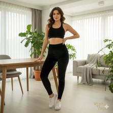 Lüx Wood Sunway 11154 Kadın Yüksek Bel Fitilli Yumuşak Dokulu Kadife Tayt