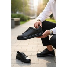 Enoch Hakiki Deri Siyah Günlük Bağcıklı Erkek Sneaker Comfort Taban Ayakkabı