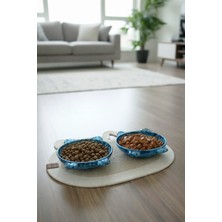 Feyza Design Seramik Pati ve Kulak Figürlü Kedi Mama, Yaş Mama ve Su Kabı 150 ml 2’li Set