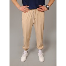 Eydamoon Erkek Bej Baggy Tarz Paraşüt Kumaş Paça Lastikli Eşofman Altı