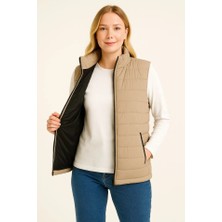 Eccey Butik Şişme Fermuarlı Yelek Su Itici Kapitone Astarlı Kumaş Cepli Hafif Kışlık Spor Rahat Kalıp - Bej