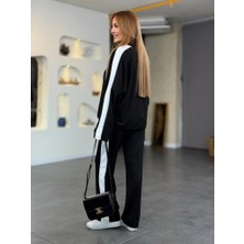 Eccey Butik Kadın Uzun Kollu Yakadan Fermuarlı Viskon Iki Iplik Bluz ve Pantolon Ikili Takım