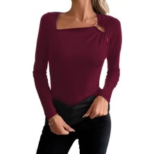 Eccey Butik Kadın Uzun Kollu Yakadan Halka Detaylı Viskon Bluz