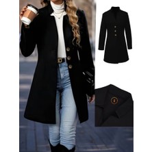 Eccey Butik Kadın Uzun Kollu Hakim Yakalı Önden Düğmeli Ithal Kaşe Astarsız Kısa Kaban