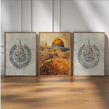 Pam Studio Kudüs Temalı Islami 3’lü Tablo Seti | El Aksa & Hat Sanatı Duvar Tablosu