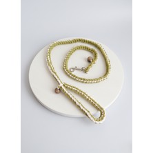 Balkonda Köpek Gezdirme Kayışı Tasması Saç Örgü Makrome Ip Yeşil - Beyaz