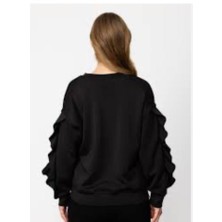 Eccey Butik Kadın Bisiklet Yaka Kolları Volan Detay Üç Iplik Kumaş Sweat