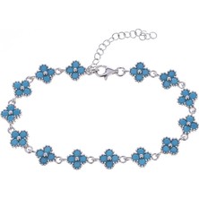 Nagiss Yonca Model Turkuaz Zirkon Taşlı 925 Ayar Gümüş Kadın Bileklik