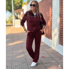 Eccey Butik Kadın Uzun Kollu Önden Fermuarlı Pul Payetli Alt Üst Viskon Iki Iplik Takım