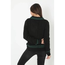 Eccey Butik V Yaka Örgülü Kazak - Siyah