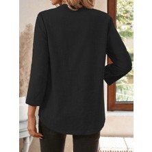 Eccey Butik Kadın Truvakar Kol V Yakalı Keten Bluz