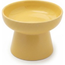 Feyza Design Güneş Serisi Seramik Kedi ve Köpek Eğimli Mama ve Su Kabı, Sarı-Beyaz