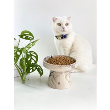 Feyza Design Şık Seramik Kedi ve Köpek Mama ve Su Kabı, Siyah Beyaz Ebru Desen