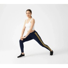 Eccey Butik Likralı Yan Sarı Şeritli Detaylı Tayt - Siyah