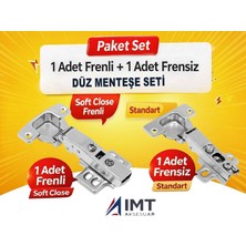 İmt Aksesuar 1 Adet Frenli 1 Adet Frensiz Düz Menteşe Seti - Mobilya Dolap Mutfak ve Gardırop Kapak Menteşesi