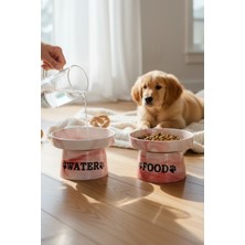 Feyza Design Yüksekliğe Sahip Seramik Kedi Köpek Mama ve Su Kabı Çift Seti