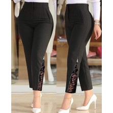 Eccey Butik Kadın Yüksek Bel Önden Nervürlü ve Fermuarlı Yandan Dantelli Ithal Krep Pantolon