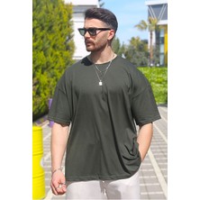 Eydamoon Erkek Haki Penye %10O Pamuk Oversize Rahat Kesim Kısa Kollu T-Shirt