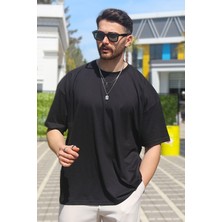Eydamoon Erkek Siyah Penye %10O Pamuk Oversize Rahat Kesim Kısa Kollu T-Shirt